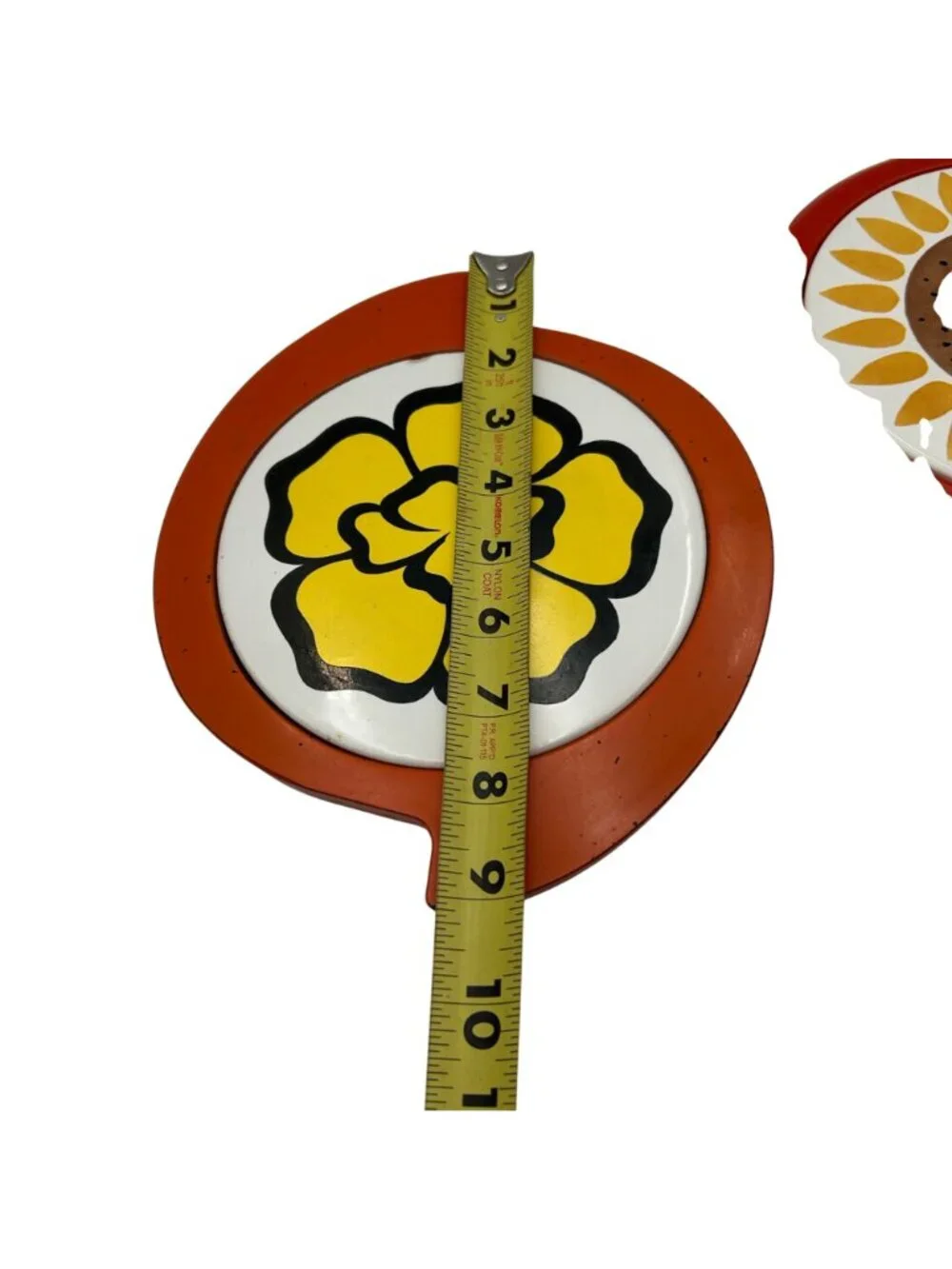 Vintage Floral Trivet Set Mid-Century Modern Kitchen Decor Red & Yellow Accents